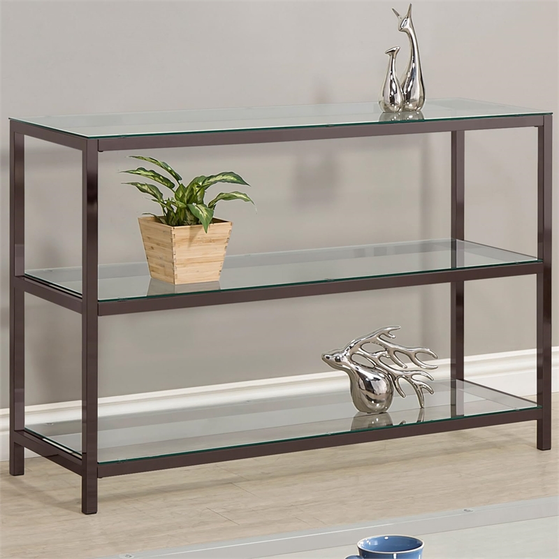 Bowery Hill 2 Shelf Glass Console Table in Black Nickel