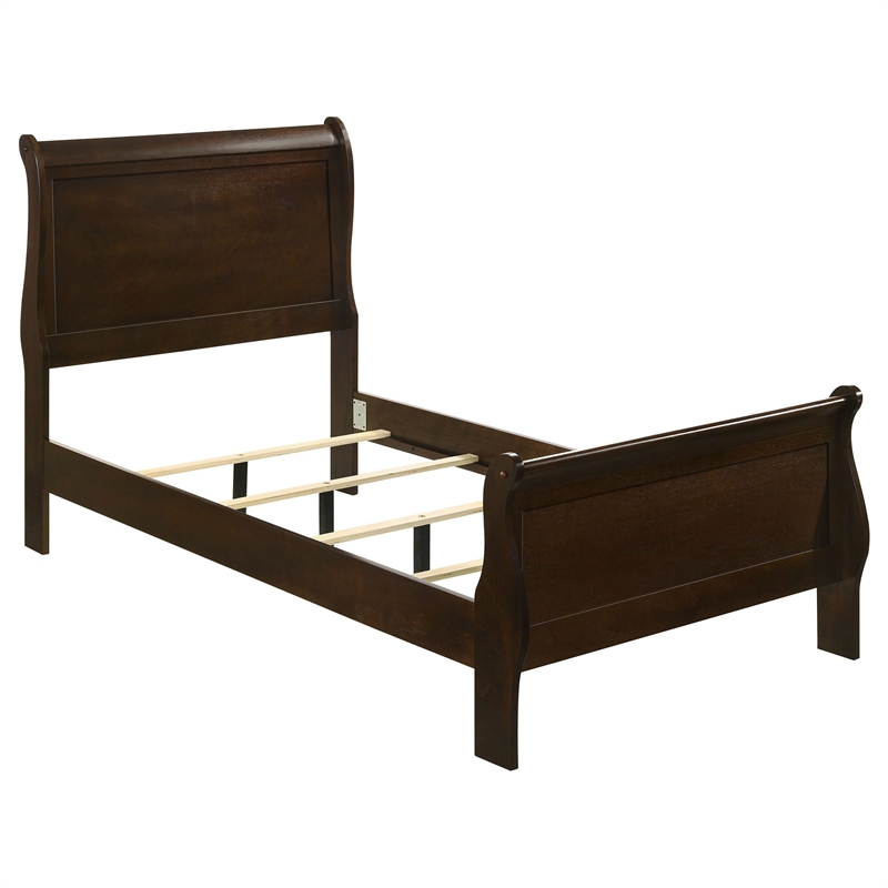 Bowery Hill Traditional Asian Hardwood Twin Sleigh Bed in Cappuccino
