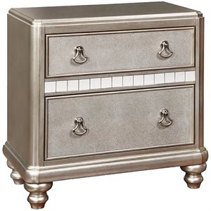 bowery hill 2 drawer nightstand in metallic platinum and silver