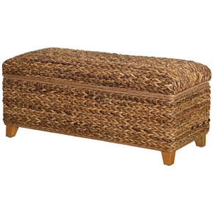 Bowery Hill Woven Banana Leaf Bedroom Bench in Amber and Honey