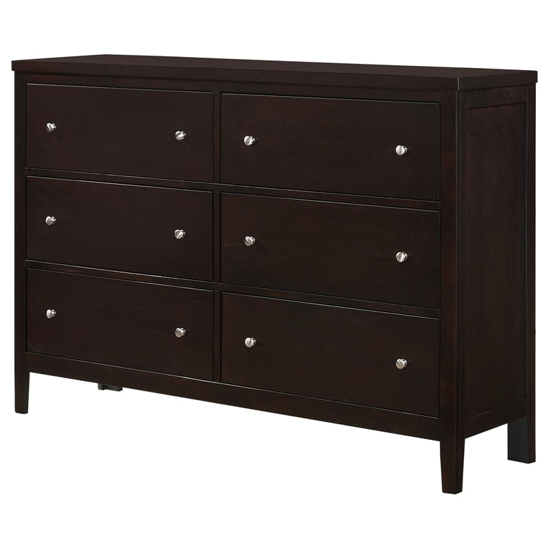 Bowery Hill 6 Drawer Double Dresser in Cappuccino and Silver
