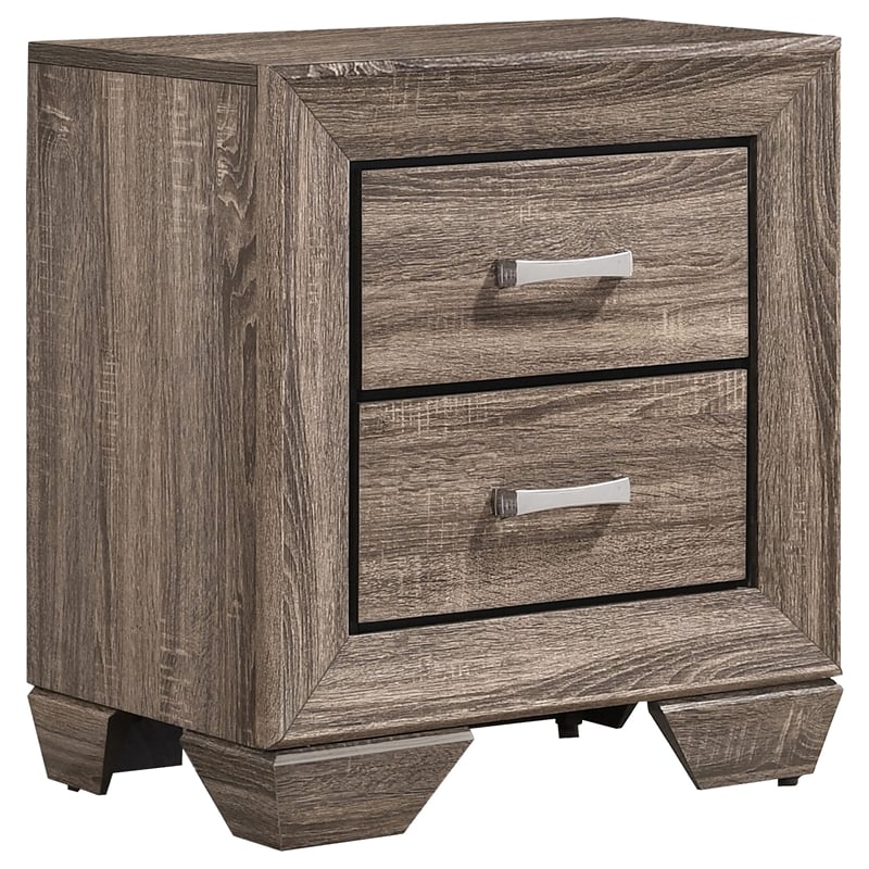 Bowery Hill 2-Drawer Contemporary Wood Nightstand in Taupe Gray/Chrome