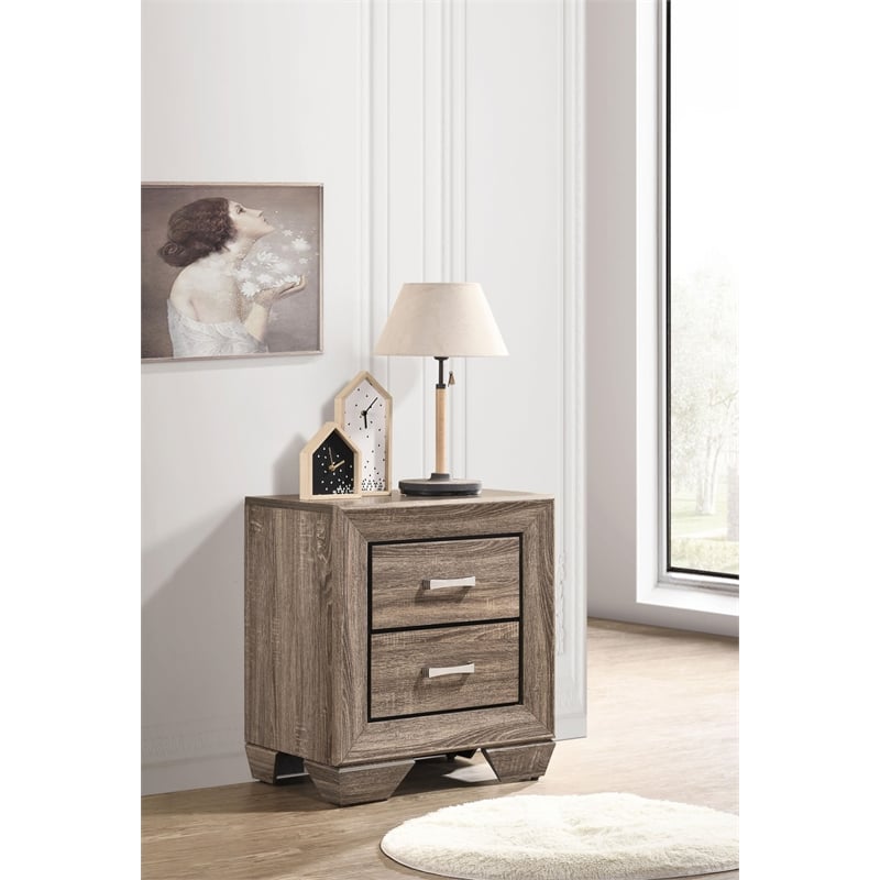 Bowery Hill 2-Drawer Contemporary Wood Nightstand in Taupe Gray/Chrome