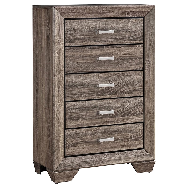 Bowery Hill 5 Drawer Chest in Washed Taupe and Chrome