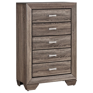 Bowery Hill 5 Drawer Chest in Washed Taupe and Chrome