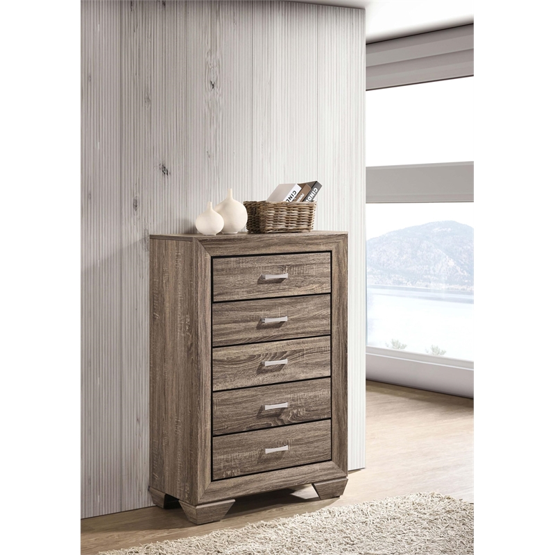 Bowery Hill 5 Drawer Chest in Washed Taupe and Chrome