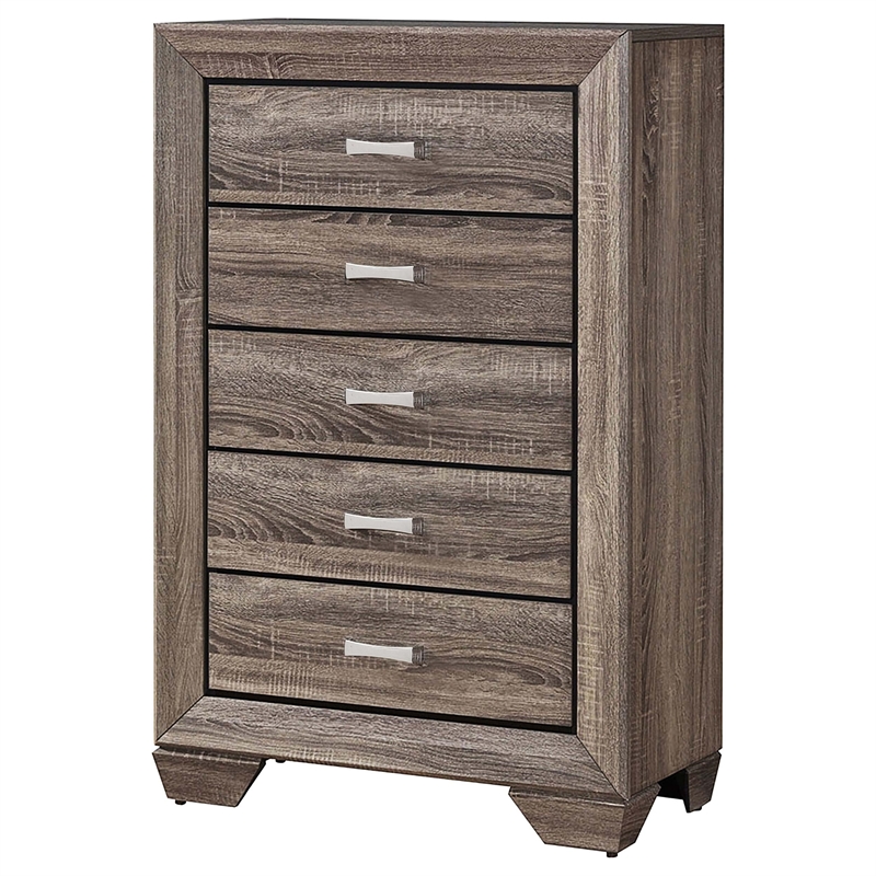 Bowery Hill 5 Drawer Chest in Washed Taupe and Chrome