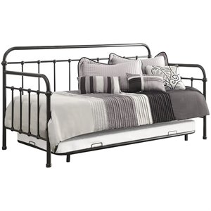 bowery hill metal spindle daybed with trundle in dark bronze