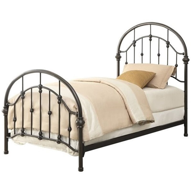 Bowery Hill Twin Metal Curved Spindle Bed in Dark Bronze ...