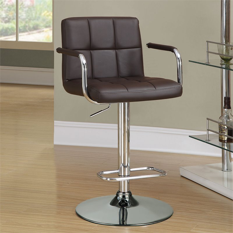 Bowery Hill Faux Leather Tufted Adjustable Bar Stool in Brown Cymax