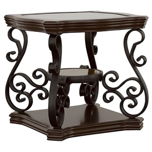 Bowery Hill Glass Top Accent End Table in Deep Merlot