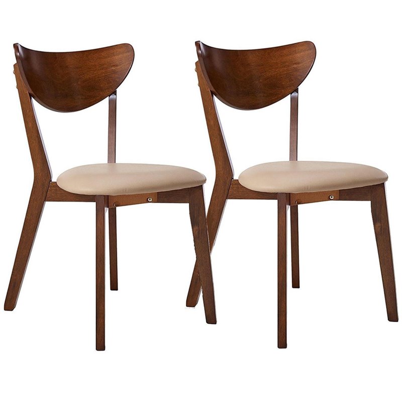 Bowery Hill Curved Back Dining Side Chair in Tan and Chestnut - BH-1406376