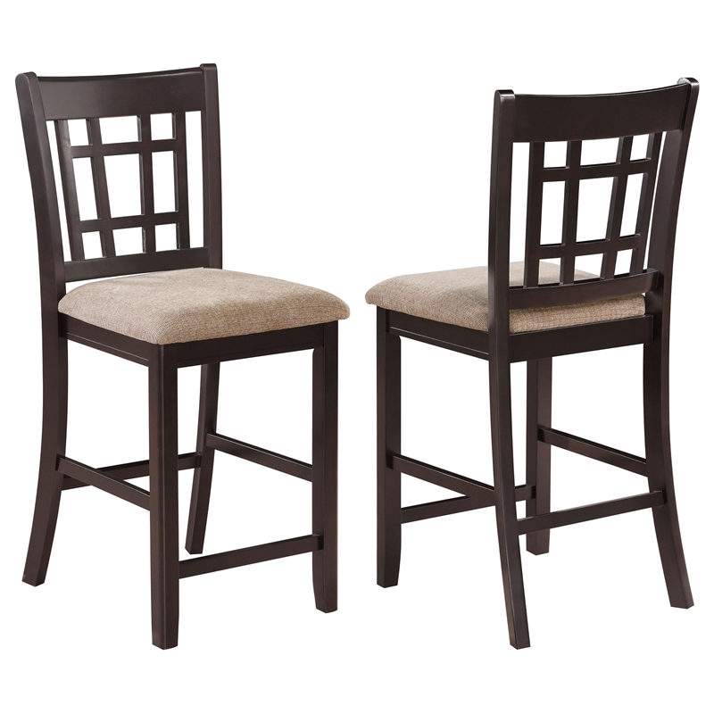 Bowery Hill Wood Espresso Counter Stool Rectangular Lattice Back