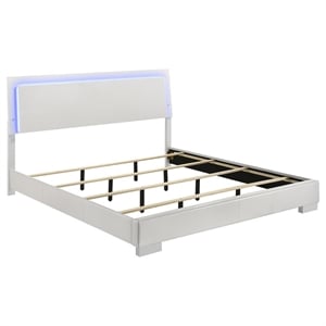 Bowery Hill Wood Eastern King LED Panel Bed in White High Gloss