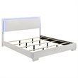 Bowery Hill Wood Eastern King LED Panel Bed in White High Gloss