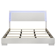 Bowery Hill Wood Eastern King LED Panel Bed in White High Gloss