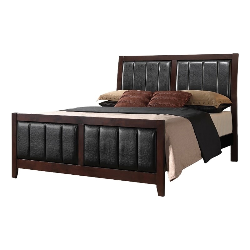 Bowery Hill Contemporary Faux Leather Queen Panel Bed in Black and Cappuccino