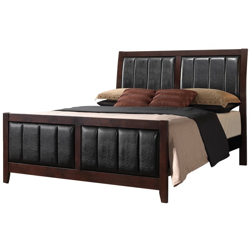 Bowery Hill Faux Leather King Panel Bed in Black and Cappuccino