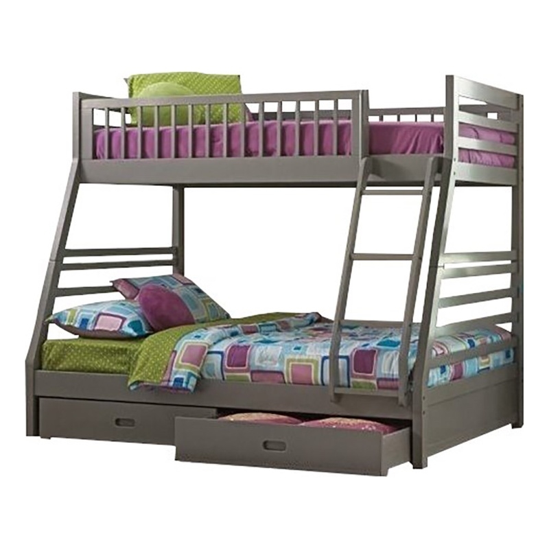 Bowery Hill Transitional Wood Twin Over Full Bunk Bed with Drawers in Gray