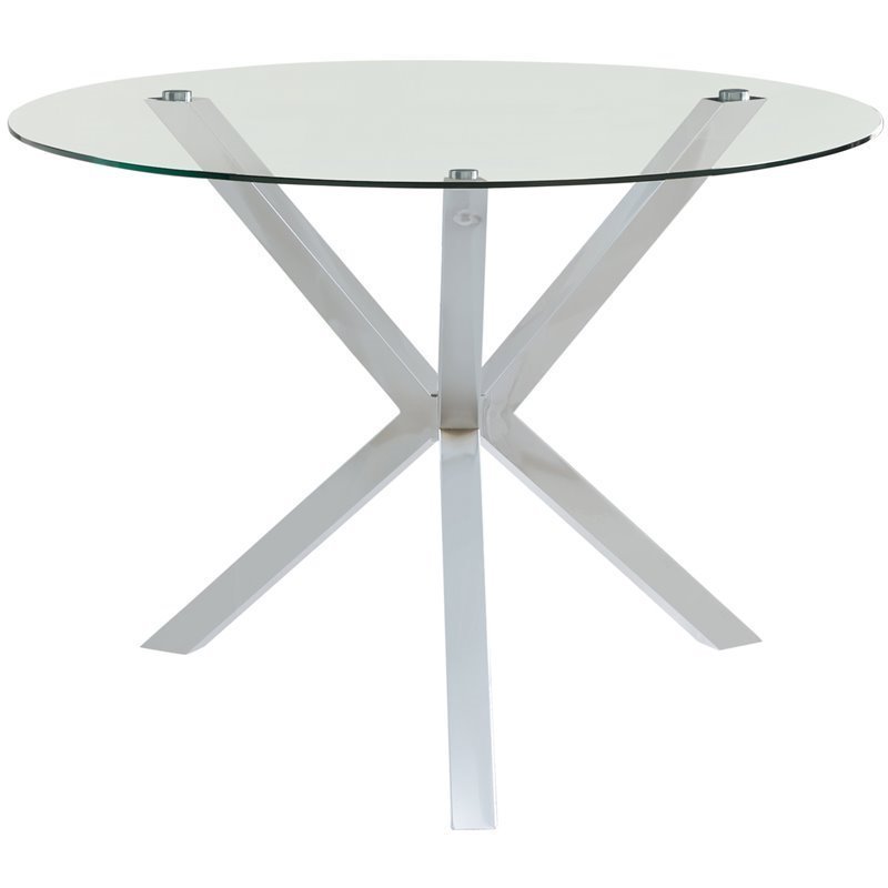 Bowery Hill Round Glass Top Dining Table In Chrome Bh 1409149 7841