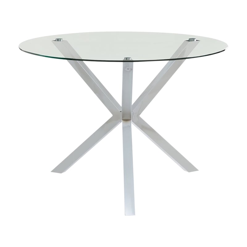 Bowery Hill Contemporary Round Glass Top Dining Table in Chrome