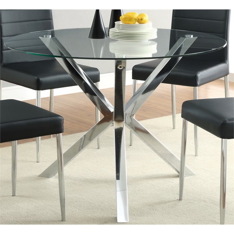Bowery Hill Contemporary Round Glass Top Dining Table In Chrome Bh Bowery Hill Contemporary Round Glass Top Dining Table In Chrome