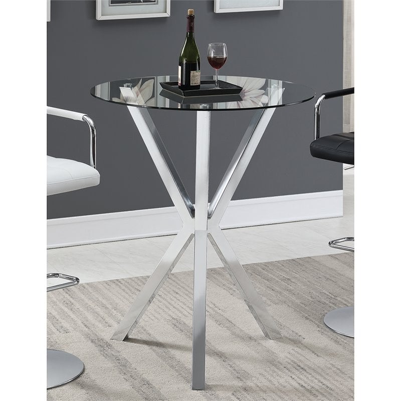 Bowery Hill Glass Top Round Pub Table In Chrome Cymax Business 8218