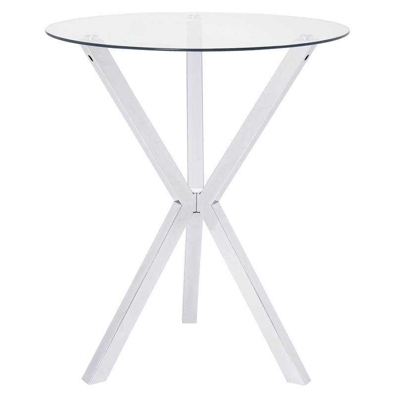 Bowery Hill Glass Top Round Pub Table in Chrome