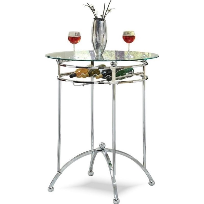 Bowery Hill Round Modern Glass Top Pub Table In Chrome Bh 1409158 1571