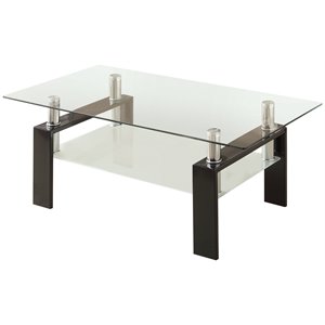 Bowery Hill Glass Top Coffee Table in Black