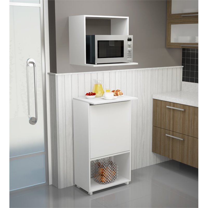 Bowery Hill Microwave Stand with Wall Shelf in White BH655654