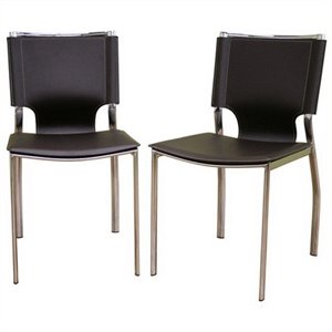 bowery hill leather dining chair in brown (set of 2)