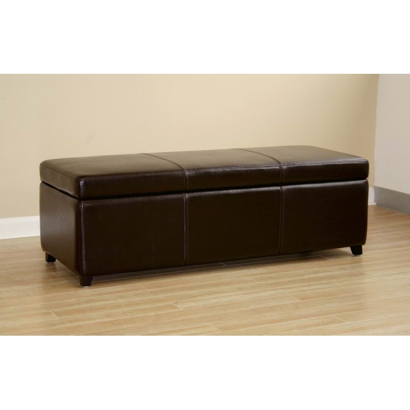 Bowery Hill Faux Leather Storage Bench Ottoman in Dark Brown
