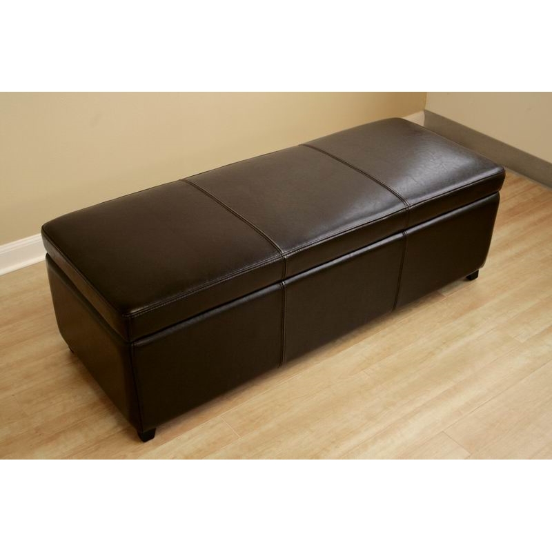 Bowery Hill Faux Leather Storage Bench Ottoman in Dark Brown