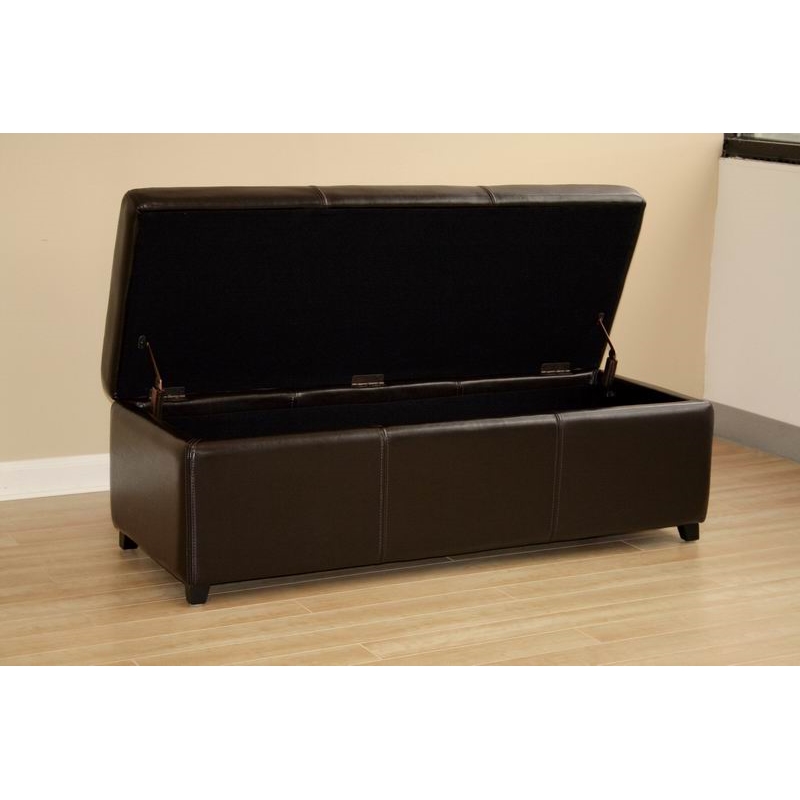 Bowery Hill Faux Leather Storage Bench Ottoman in Dark Brown