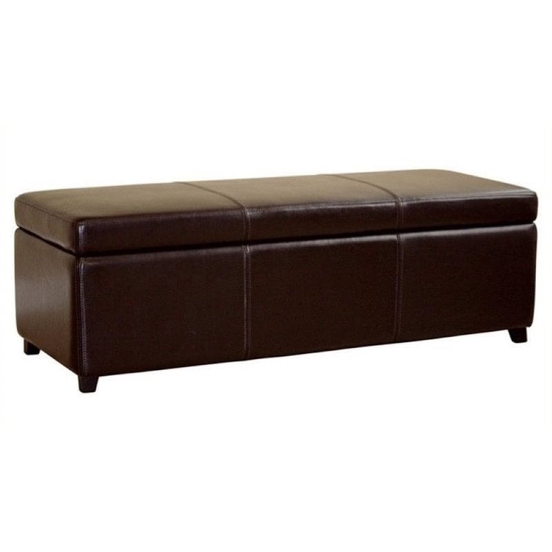 Bowery Hill Faux Leather Storage Bench Ottoman in Dark Brown