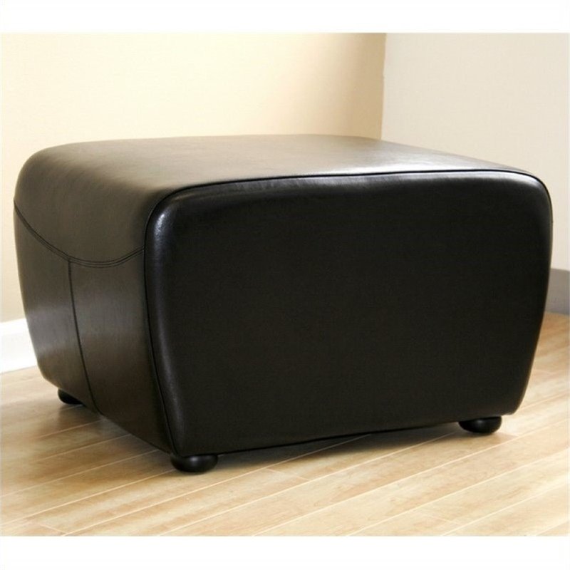 Bowery Hill Leather Ottoman in Black