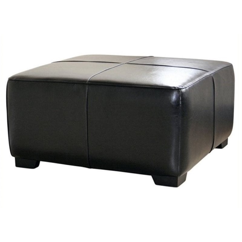 Bowery Hill Square Leather Ottoman in Black