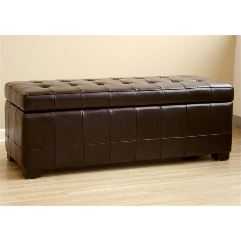 Bowery Hill Leather Storage Bench Ottoman in Dark Brown
