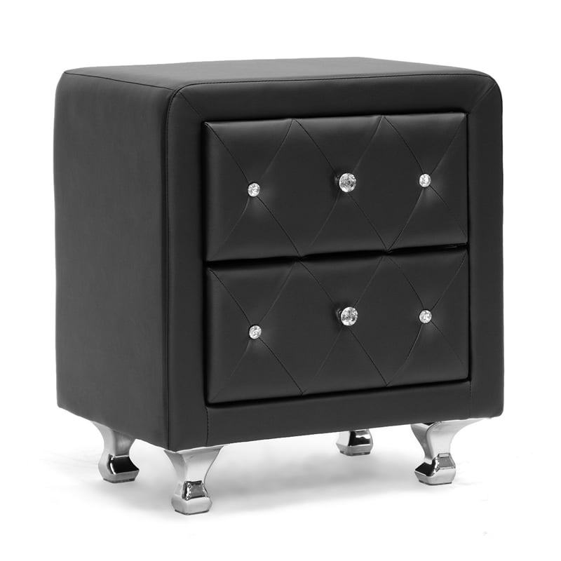 Bowery Hill Faux Leather Nightstand in Black