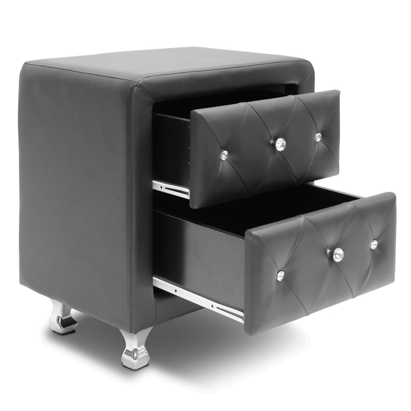 Bowery Hill Faux Leather Nightstand in Black