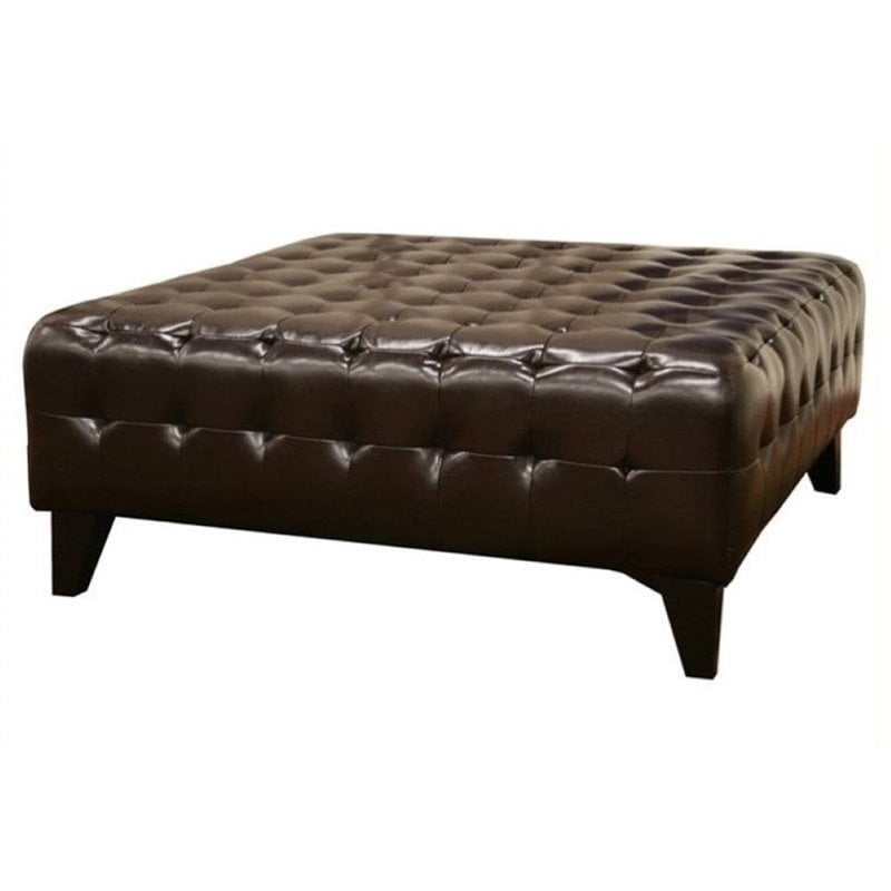Bowery Hill Square Leather Ottoman in Dark Brown