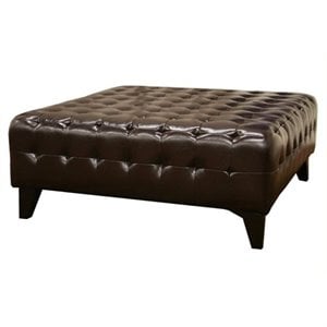 Bowery Hill Square Leather Ottoman in Dark Brown
