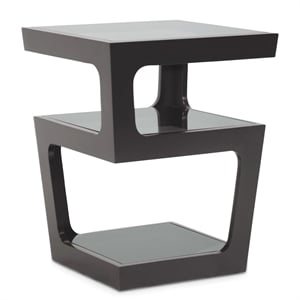 Bowery Hill Engineered Wood and Tempered Glass 3-Tiered End Table in Black