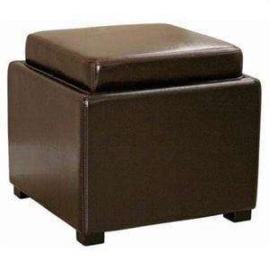 Bowery Hill Square Leather Storage Ottoman in Dark Brown