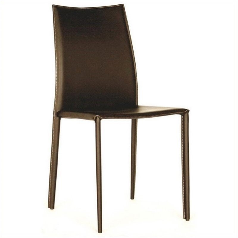 Bowery Hill Leather Dining Chair in Brown (Set of 2)
