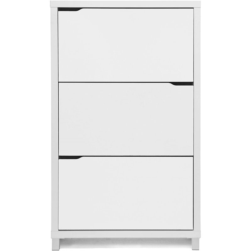 Bowery Hill Modern 3 Shelf Shoe Storage Cabinet in White