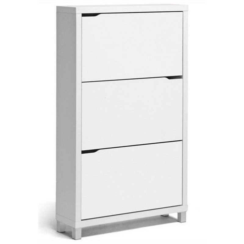 Bowery Hill Modern 3 Shelf Shoe Storage Cabinet in White