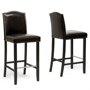 Bowery Hill 44.5&quotH Modern Faux Leather/Wood Bar Stool in Brown (Set of 2)