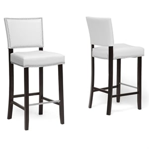Bowery Hill 30.5&quot Modern Faux Leather/Wood Bar Stool in White (Set of 2)